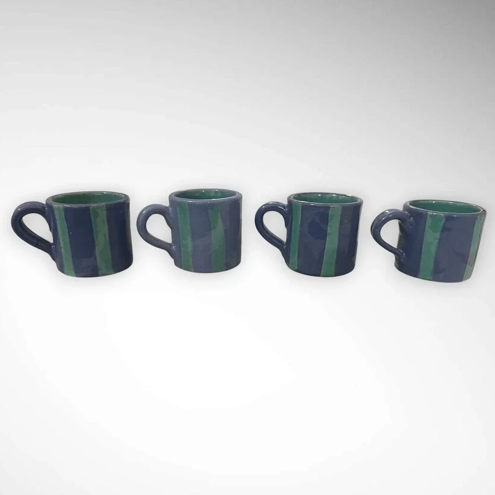 HANDMADE Set of 4 Ceramic Purple and Teal Striped 2